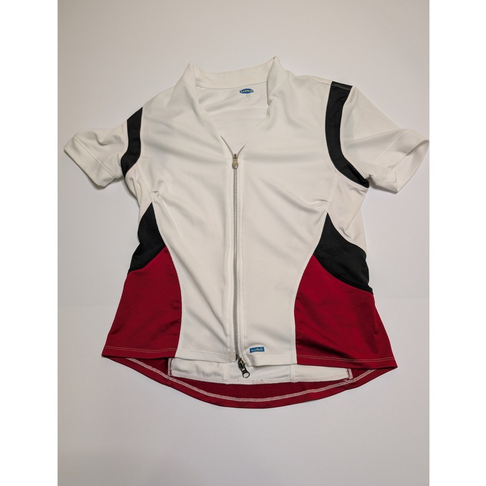 Luna‎ Womens Cycling Jersey White Red Black Full Zip Short Sleeve Floral Size L